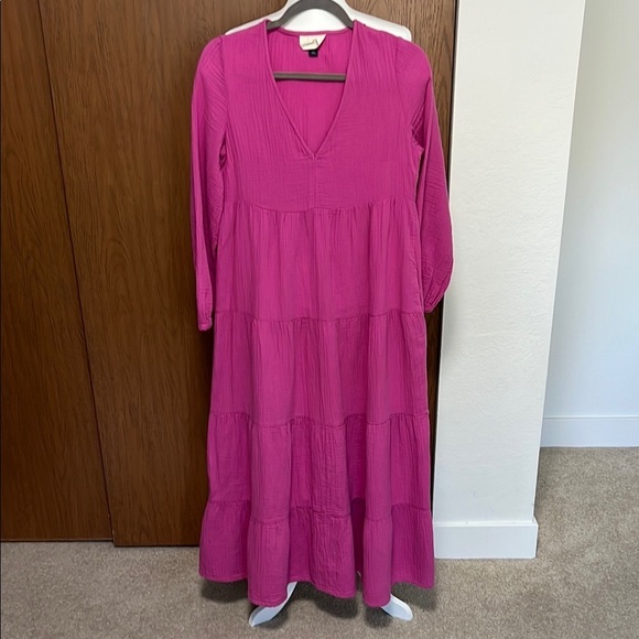 Universal Thread Tiered Gauze Fuchsia Pink Long Sleeve Dress - Picture 2 of 8